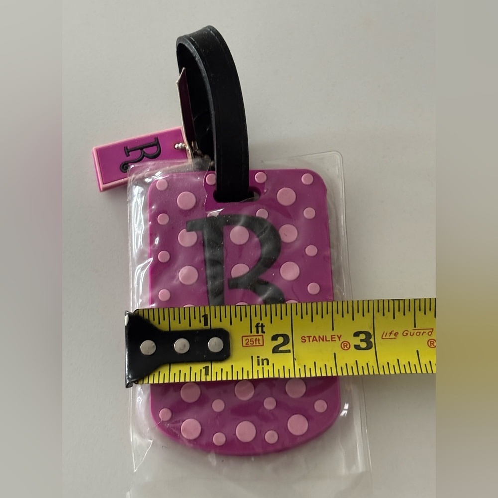 Initial R Pink Polka Dot Luggage Tag - Picture 3 of 4